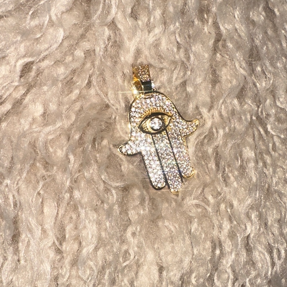 Elegant Gold and Rhinestone Hamsa Pendant only.